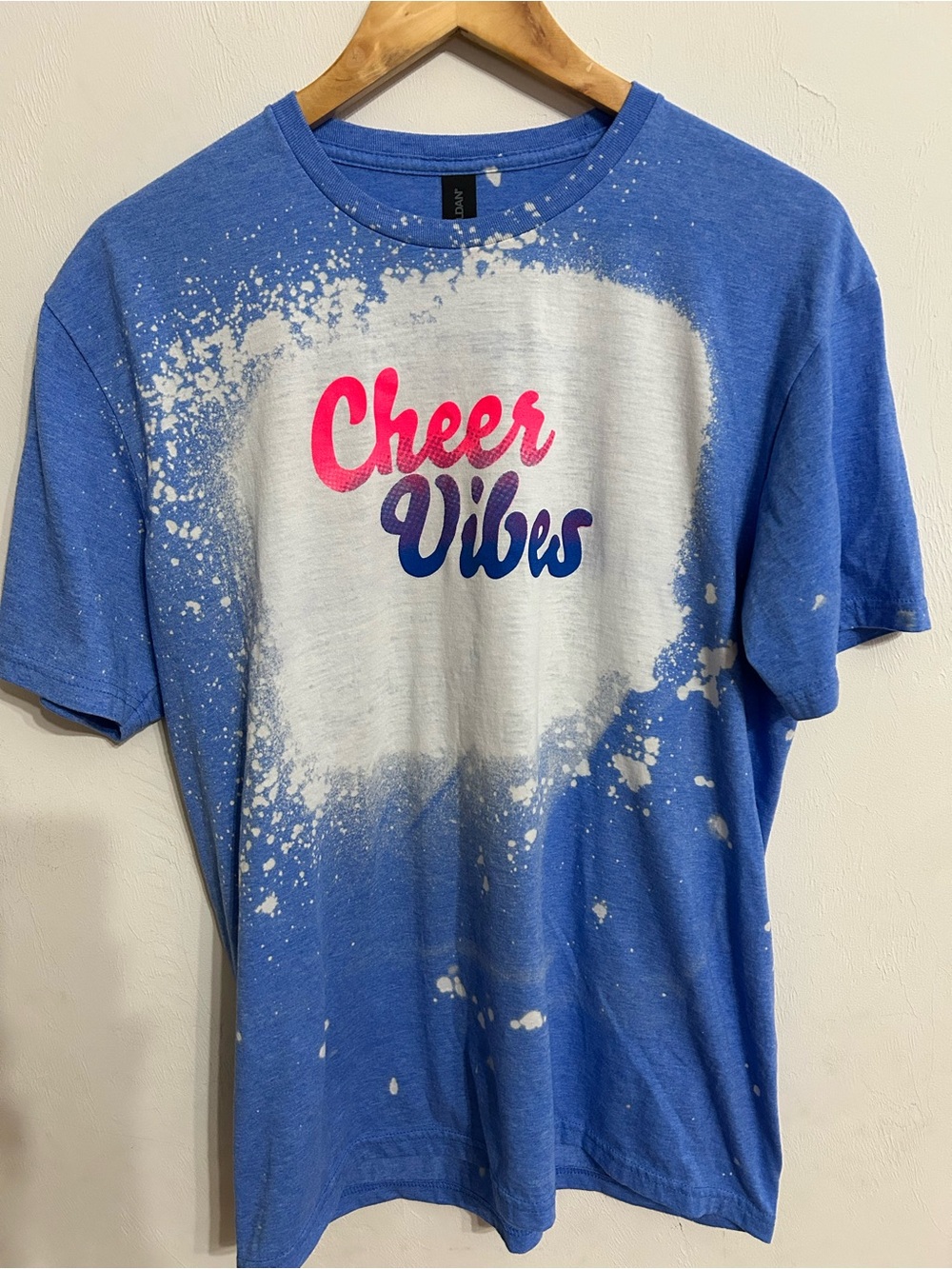 Gildan Blue 'Cheer Vibes' Graphic Tee with Pink & Purple Print
